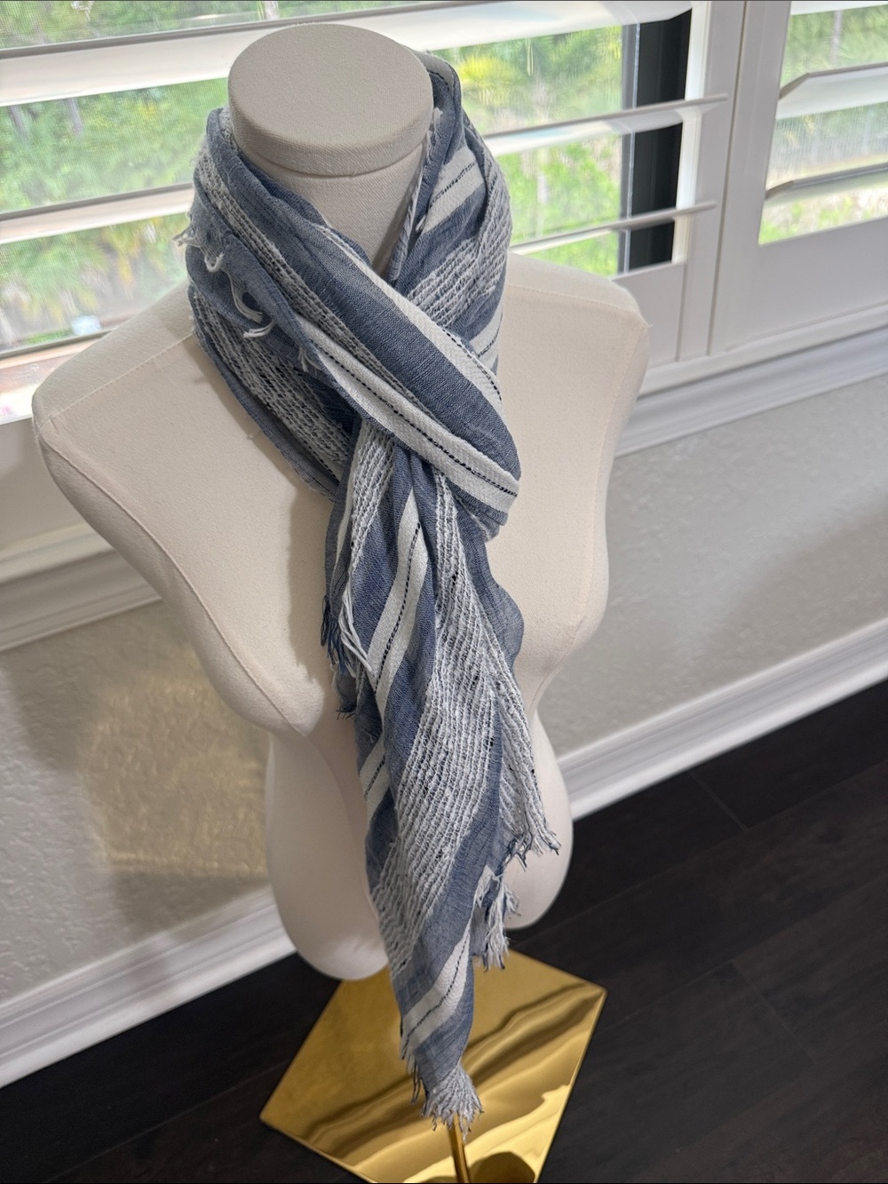 Light Blue and White Striped Shawl Wrap - Unbranded